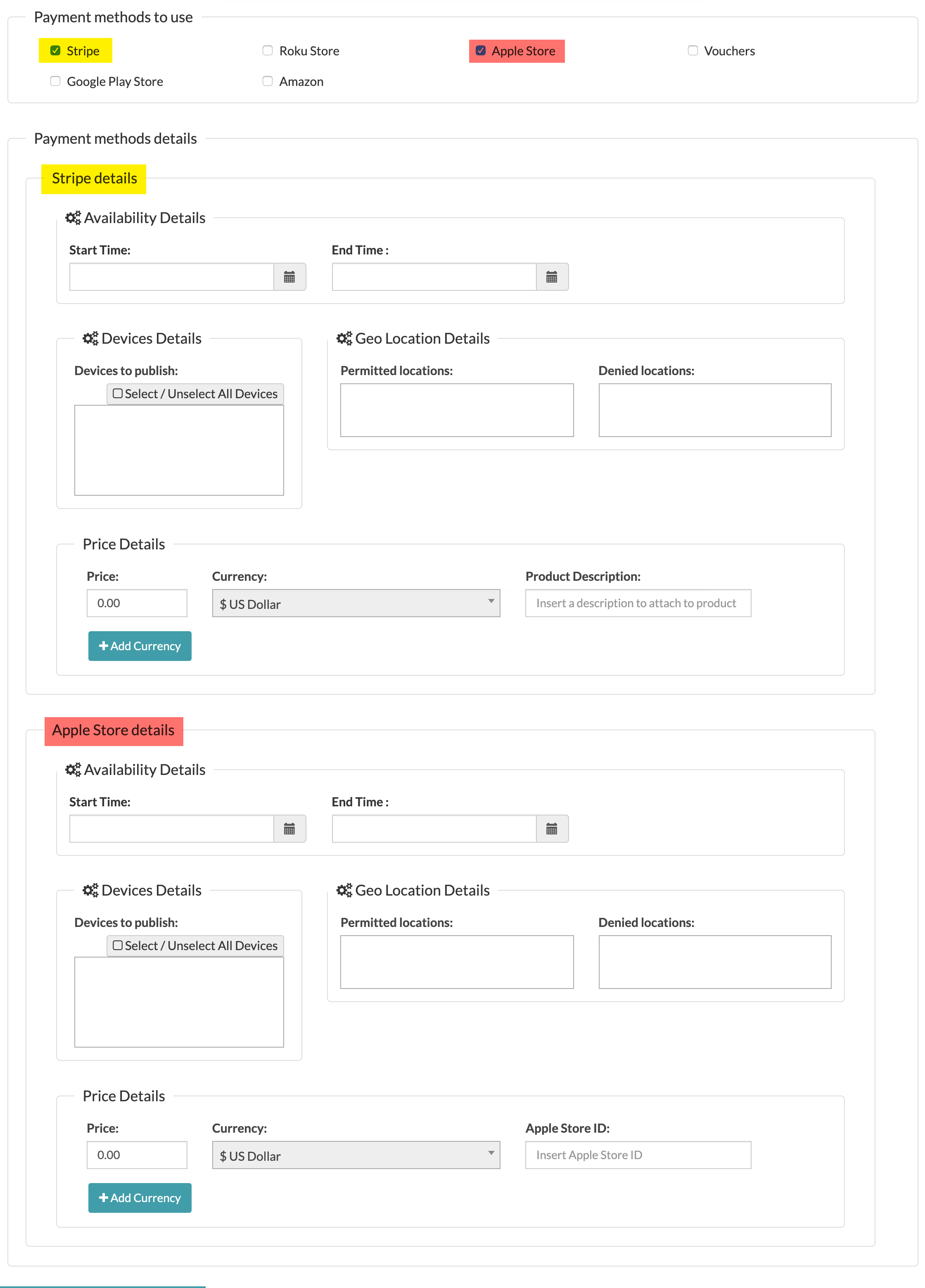 payment method details