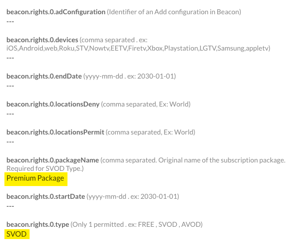index of rights fields