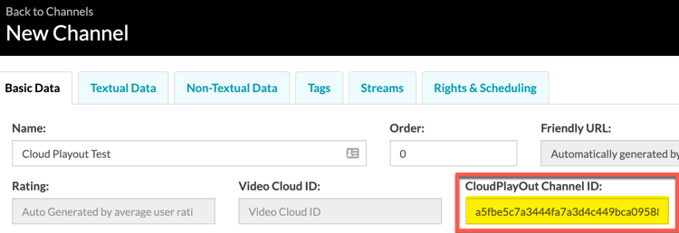 Enter Cloud Playout Channel ID
