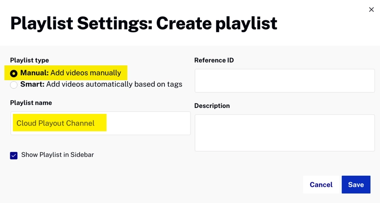 New Playlist Dialog