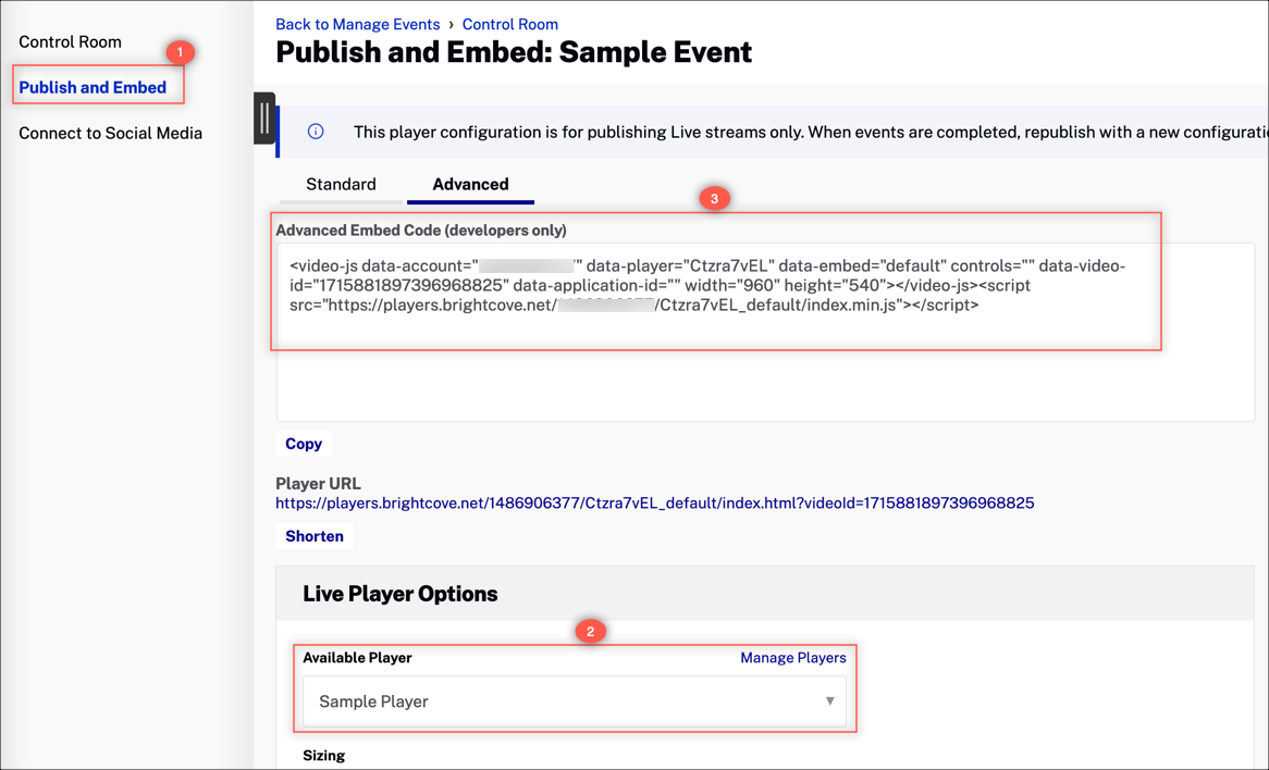 Player embed code
