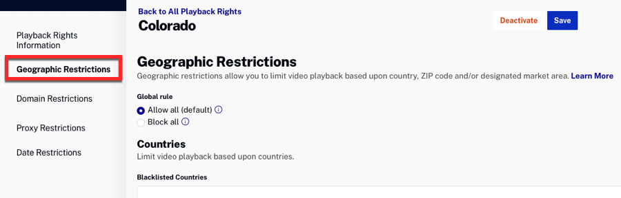 Playback rights detail