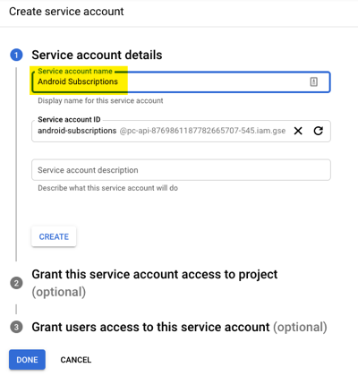 enter service account name