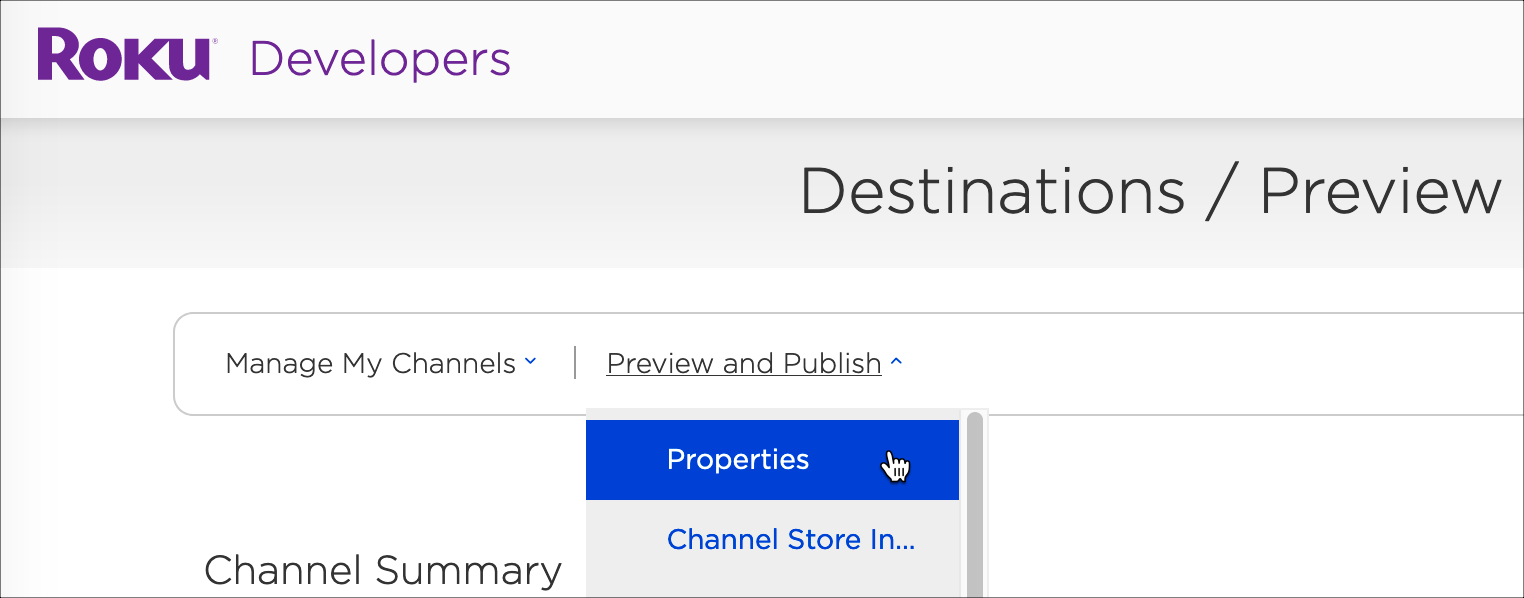 Properties dropdown menu