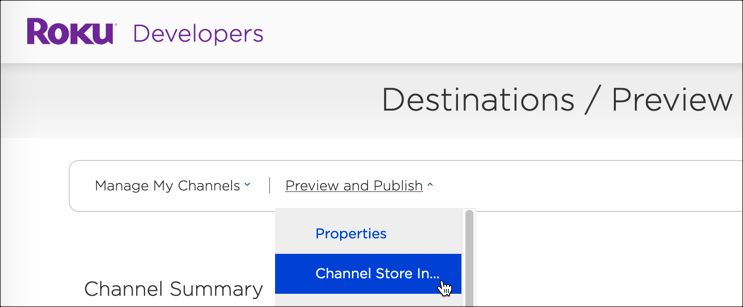 Channel Store Info dropdown menu