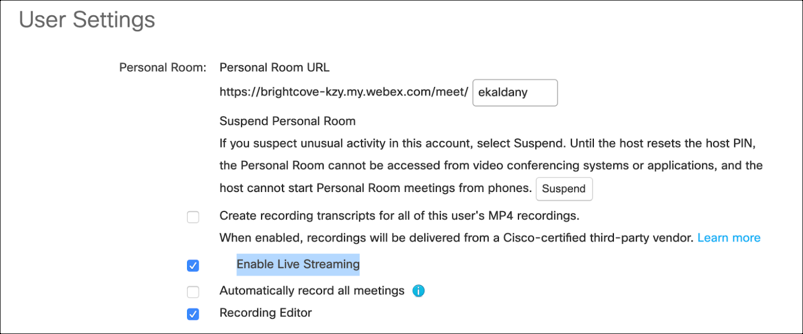User settings